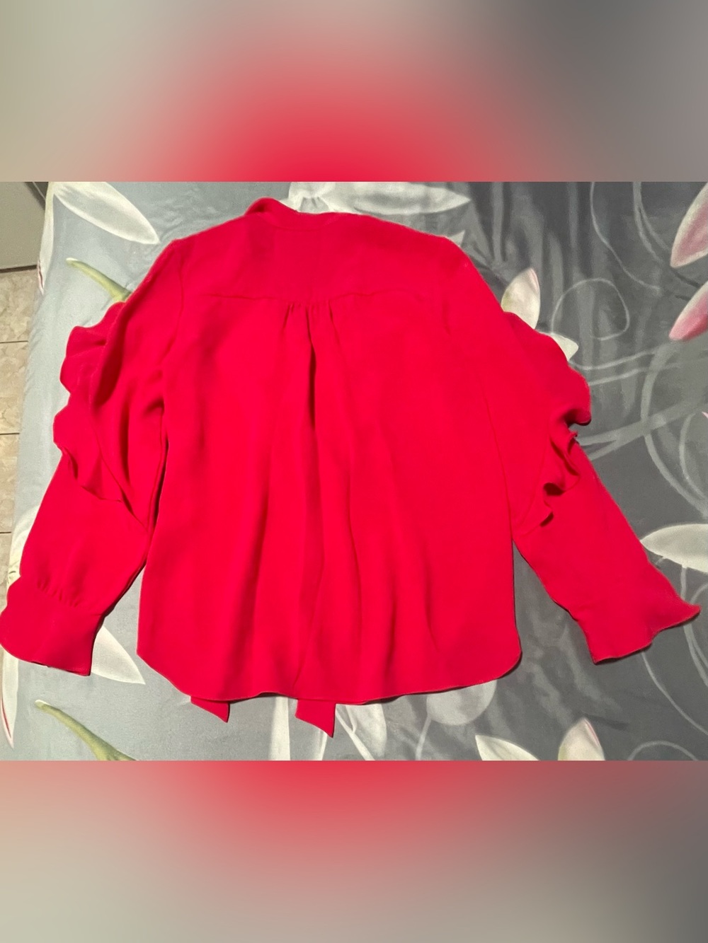 Scoop Bright Red Tie-Neck Ruffle Blouse